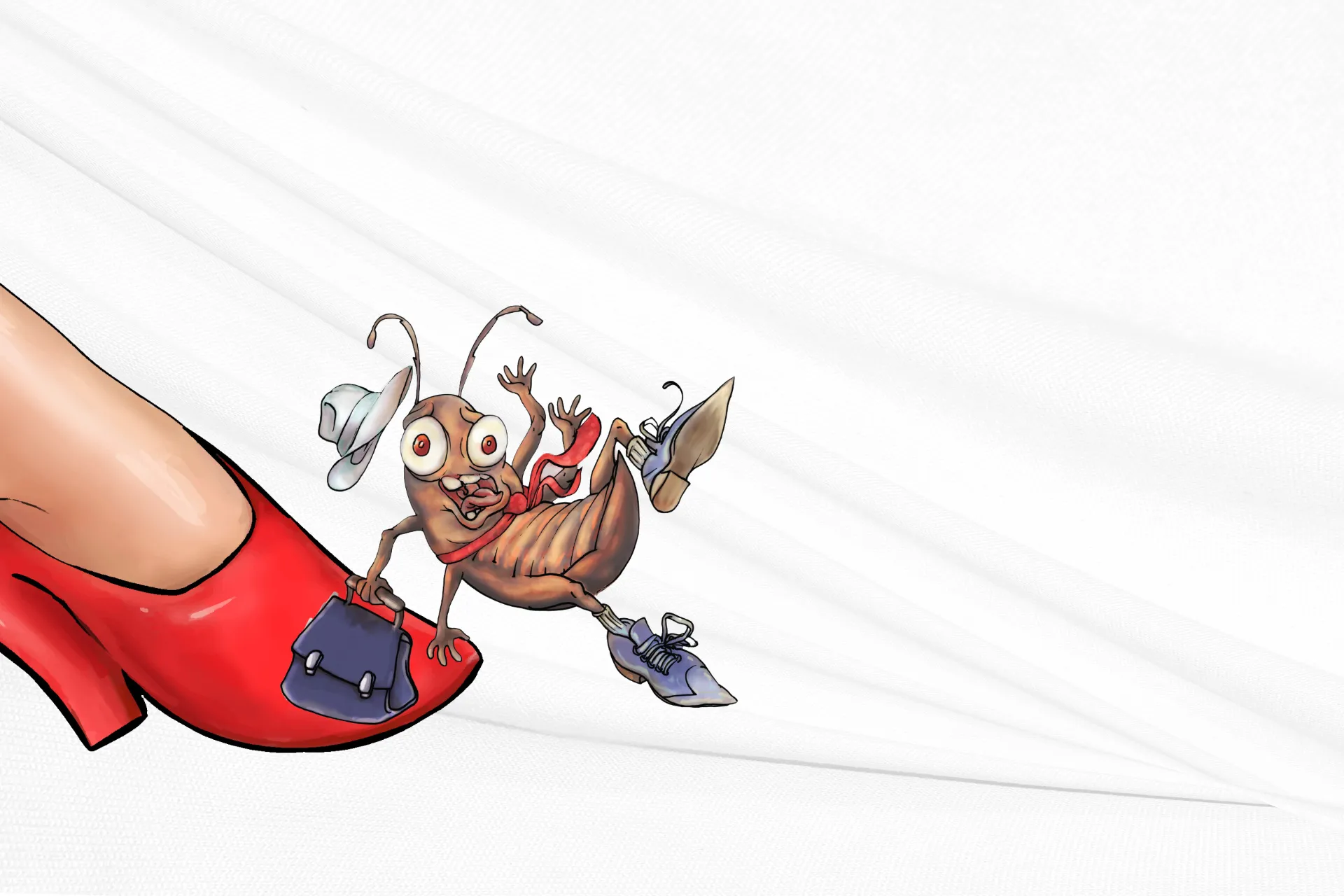 caricature of a bug being booted out